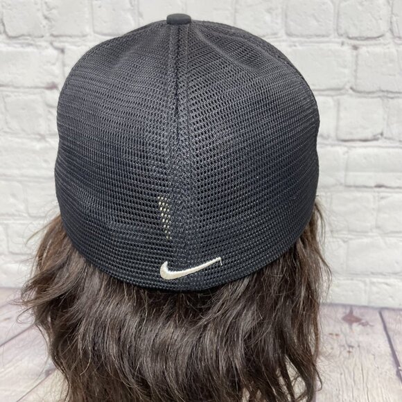 Nike Golf Hat Cap Mesh Stretch Fit Size M/L Black Embroidered Swoosh Mega Tech - Picture 3 of 9
